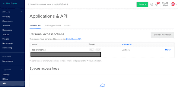 Digital Ocean create API token